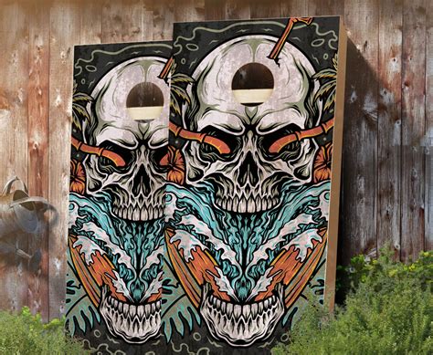 Skull Beach Waves Cornhole Boards