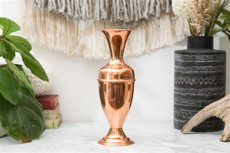 Vintage Solid Copper Vase Metallic Shiny Trumpet Flower Vase Mid