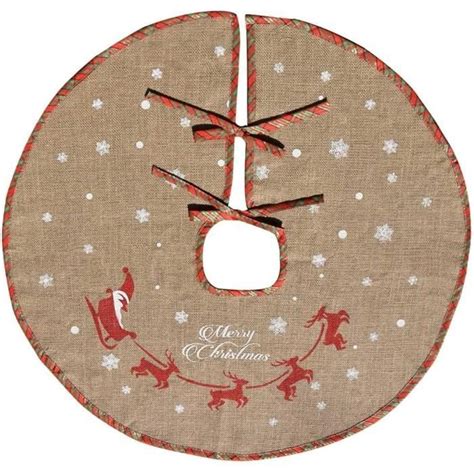 Tapis cache pied de sapin de Noël en toile de jute avec flocons de