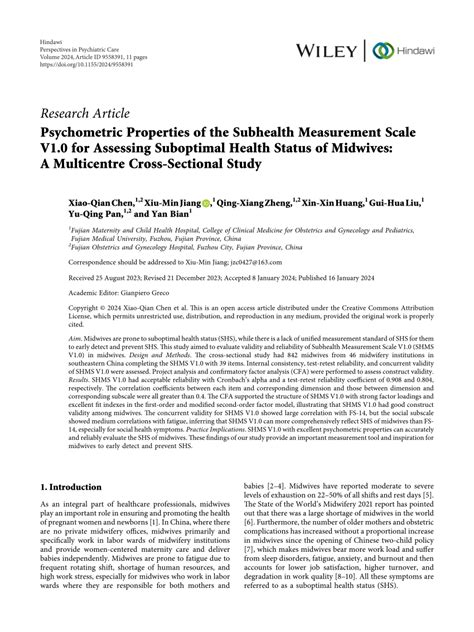 Pdf Psychometric Properties Of The Subhealth Measurement Scale V1 0