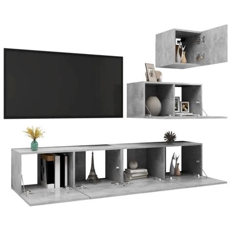 Oll Ensemble De Meuble Tv Pcs Gris B Ton Agglom R Ab