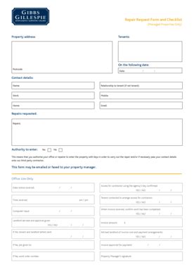 Fillable Online Repair Request Form And Checklist Waidev Fax