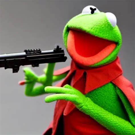 Kermit The Frog With A Gun In His Hand Stable Diffusion