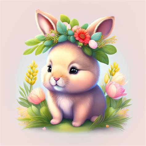 Premium AI Image Springtime Adorable Baby Bunny Wearing A Flower Crown