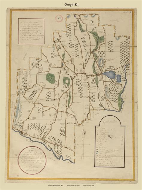 Orange Massachusetts 1831 Old Town Map Reprint Roads Homeowner Names