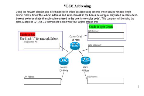 Solved Vlsm Addressing Using The Network Diagram And