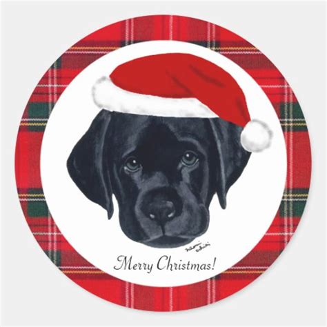 Black Lab Puppy Christmas Santa Stickers | Zazzle