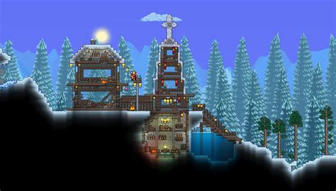 Made A Snowy Cabin And A Church D Rterraria