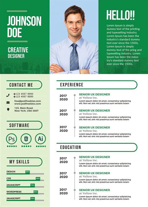 Modern Cv Resume Template Psd Psdfreebies