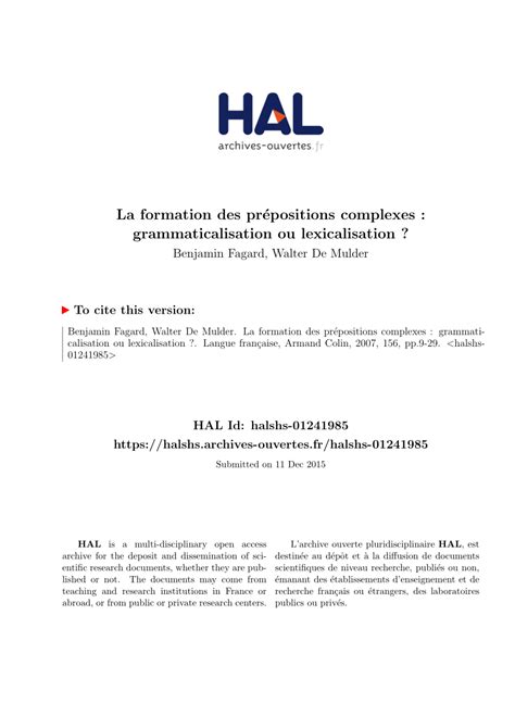 Full Article La Formation Des Prépositions Complexes