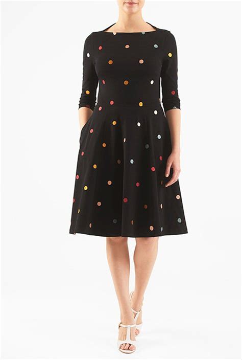 Shop Embellished Polka Dot Cotton Knit Dress Eshakti