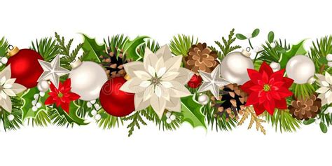 Christmas Seamless Garland With Red And White Decorations Vector