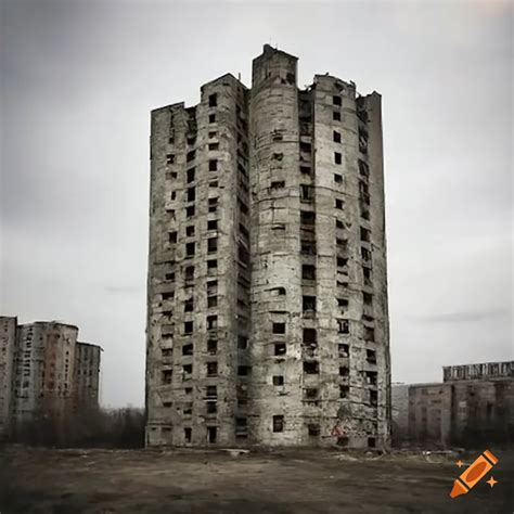 Soviet Slum Building Being Renovated Among Other Buildings On Craiyon