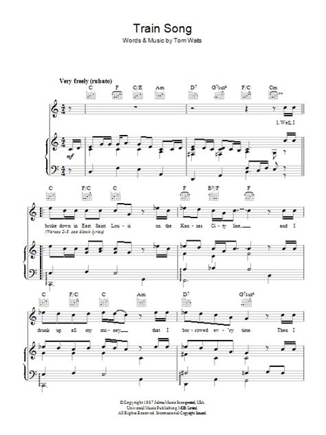 Train Song By Tom Waits Sheet Music For Piano Vocal Guitar Chords At