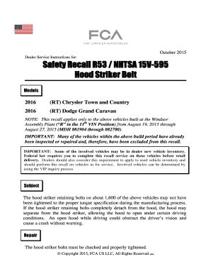 Fillable Online Safety Recall R53 NHTSA 15V 595 Hood Striker Bolt Fax