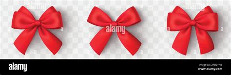 Realistic Red Bow Christmas Shiny Red Satin Ribbon New Year Gift