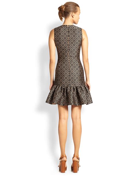 Michael Kors Eyelet Jacquard Ruffle Hem Dress In Natural Lyst