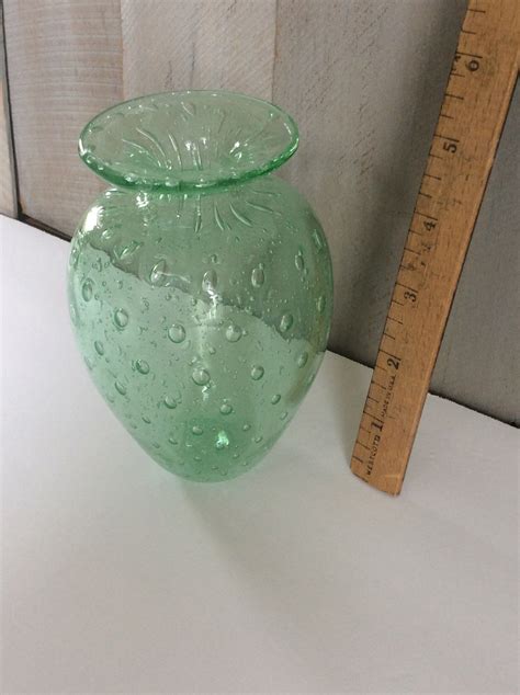 Vintage Controlled Bubble Blown Glass Vase Antique Green Etsy