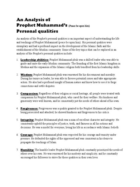 An Analysis of Prophet Muhammad Personal Quality | PDF | Courage ...