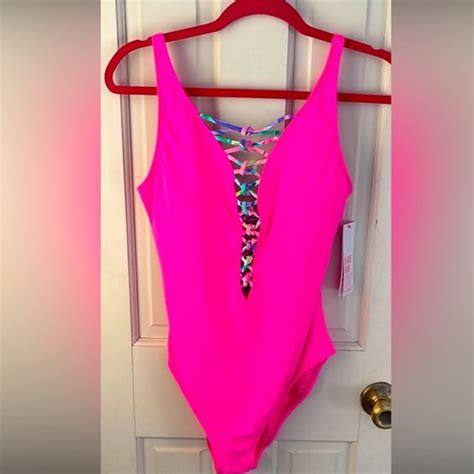 Lilly Pulitzer Swim Lilly Pulitzer Isle Lattice One Piece Hot Pink Starburst Size 2 14