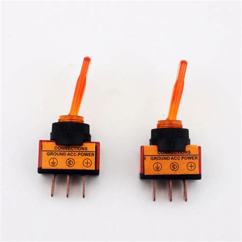 2pcs Orange Universal Led Toggle Switch 3 Pin Dc 12v Spst For Car Boat