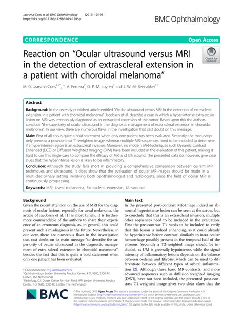 Pdf Reaction On Ocular Ultrasound Versus Mri In The Detection Of