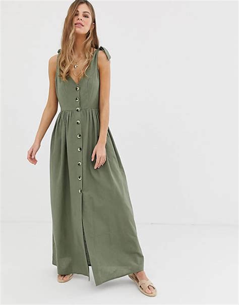 Asos Design Button Through Smock Maxi Dress Asos