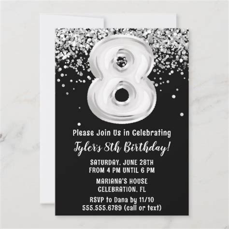 Black And White 8th Birthday Party Invitation Zazzle