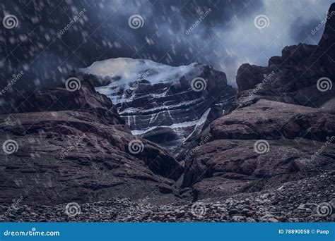 Holy Mount Kailash during Snowfall Stock Photo - Image of dark, hiking ...