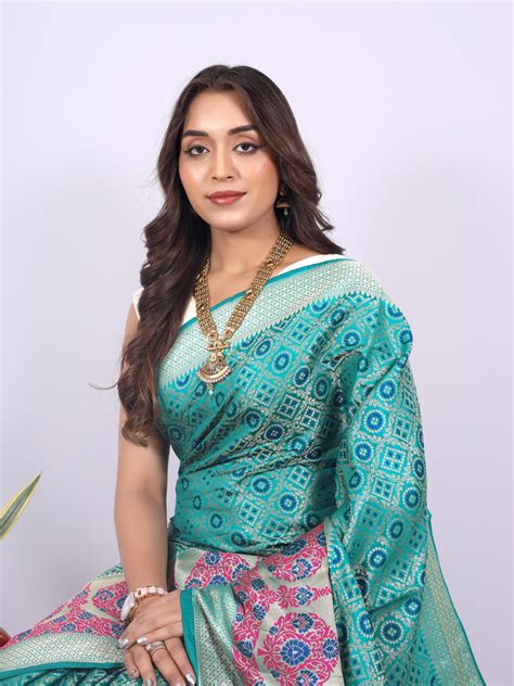 rama green color patola silk saree  woven design