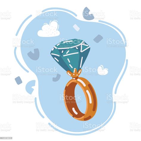 Vector Illustration Of Jewelry Big Gem Diamond Engagement Ring Stock