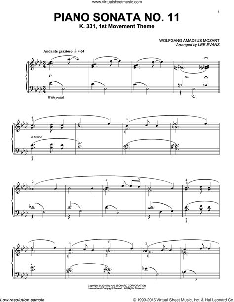 Mozart Piano Sonata In A Major K St Movement Sheet Music For