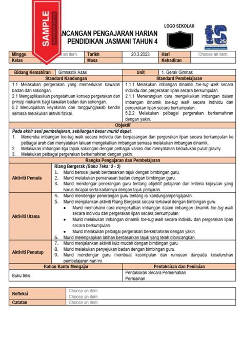 Rph Dan Rpt Pendidikan Jasmani Tahun Cikgu Info