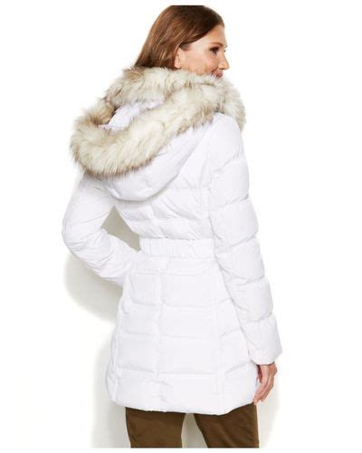 Laundry By Shelli Segal Faux Fur Hooded Down Puffer Coat In Real White