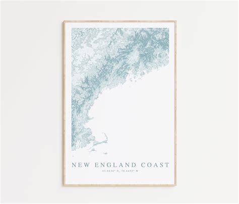 New England Coast Map Print, New England Poster, Cape Cod Map Print