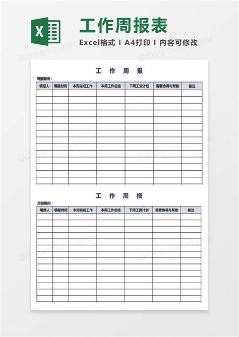 简单实用工作周报excel模板下载熊猫办公