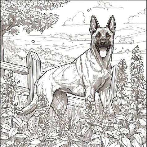 Premium Photo | Belgian Malinois dog drawing Coloring book page