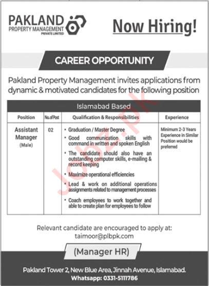 Pakland Property Management Pvt Ltd Islamabad Job 2024 2025 Job Advertisement Pakistan