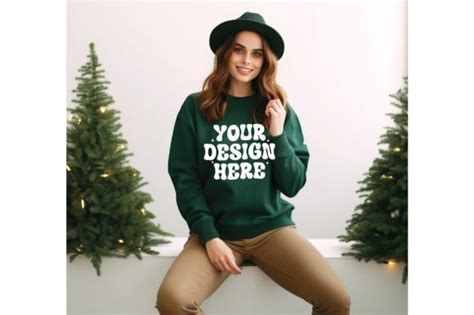 Gildan 18000 Christmas Forest Green Mock Graphic By Mockupstore