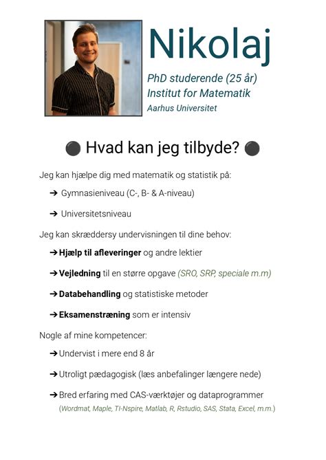 Nikolaj tilbyder lektiehjælp i Matematik Statistik Tutoren dk