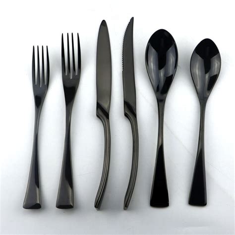 Pcs Lot Stainless Steel Dinnerware Set Black Cutlery Set Dinner