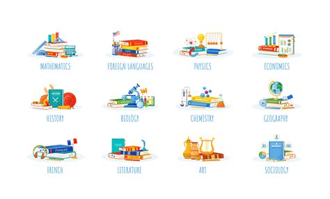 School Subjects Flat Concept Vector Illustrations Set By Ntl Studio