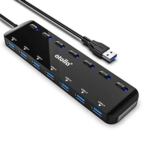 Atolla 7 Port Usb 30 Hub Splitter Usb Extender Ultra Slim Data Usb Hub With Individual Power