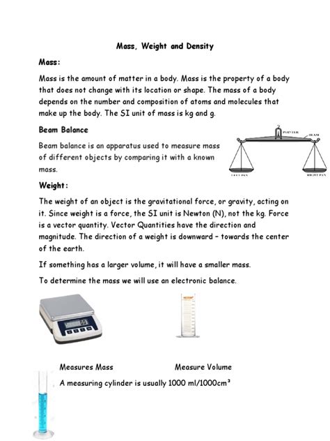 Mass Weight And Density Pdf