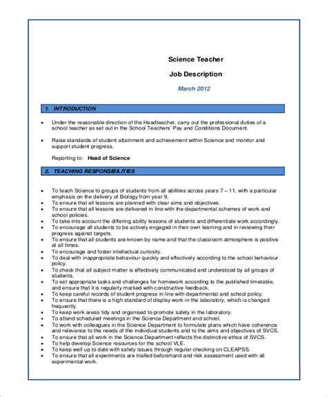 Teacher Job Description Template