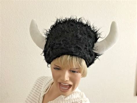 White Black Plush Bull Horns Helmet Costume Hat One Size Ebay