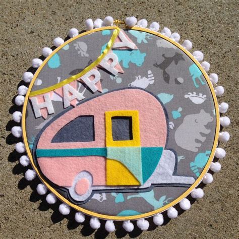 Happy Camper Hoop Art Vintage Camper Wall Hanging And Room Decor Hoop