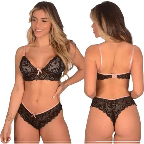 Conjunto Lingerie Bicolor Renda Top Sem Bojo E Calcinha Shopee Brasil