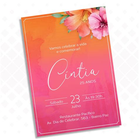 Convite Rosa E Laranja - Convite Digital Rosa e Laranja | Elo7 Produtos Especiais