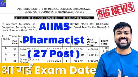 Aiims Bhubaneswar Exam Update Aiims Pharmacist Exam Date